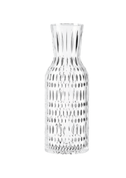 Transparente Glasvase mit strukturiertem Muster, frontal fotografiert