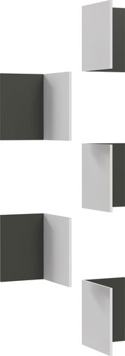 Facheinsätze 5er-Set in seitlicher Perspektive, bestehend aus weißen und dunkelgrauen Elementen.