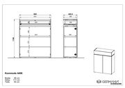 Technische Zeichnung einer Kommode mit den Maßen Breite: 90 cm, Höhe: 111 cm, Tiefe: 40 cm. Front- und Seitenansicht der Kommode 4406 von Germania.