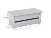 Schubkasteneinsatz in grauer Holzoptik, perspektivisch von vorne links gezeigt, mit den Maßen 96,4 cm Breite, 51,5 cm Tiefe und 41 cm Höhe.