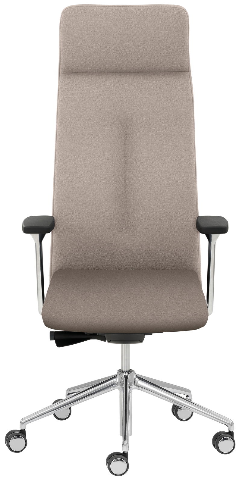 Moderner Chefsessel in Beige mit hoher Rückenlehne und verstellbaren Armlehnen, Vorderansicht