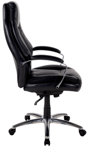 Schwarzer Chefsessel aus Leder mit Armlehnen, Seitenansicht