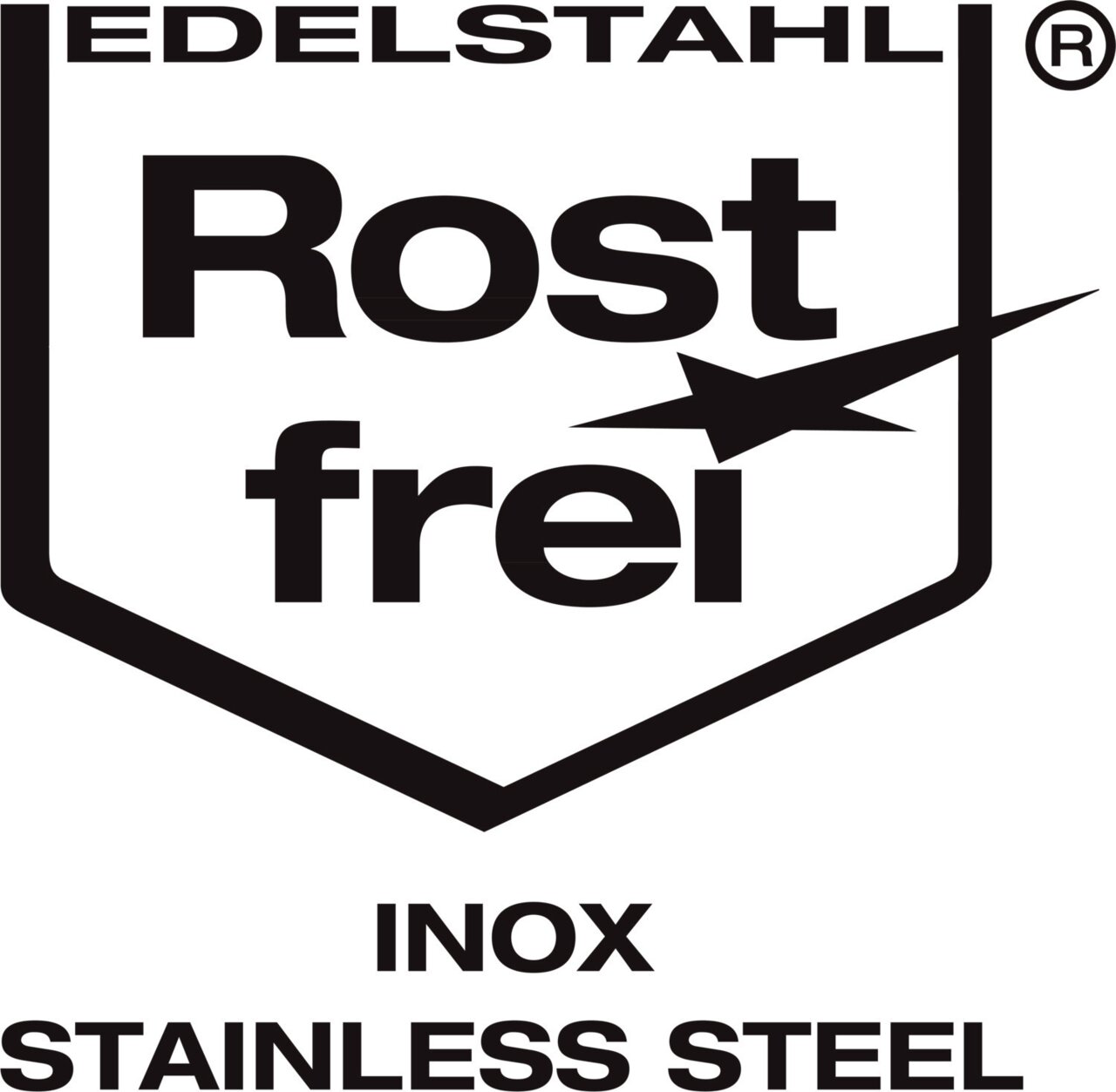 Logo für Edelstahl, rostfrei, aus der Vorderansicht