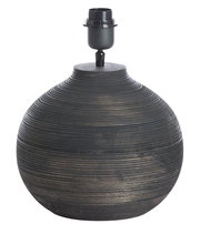 Runder, geriffelter Lampenfuß aus dunklem Material, seitliche Perspektive