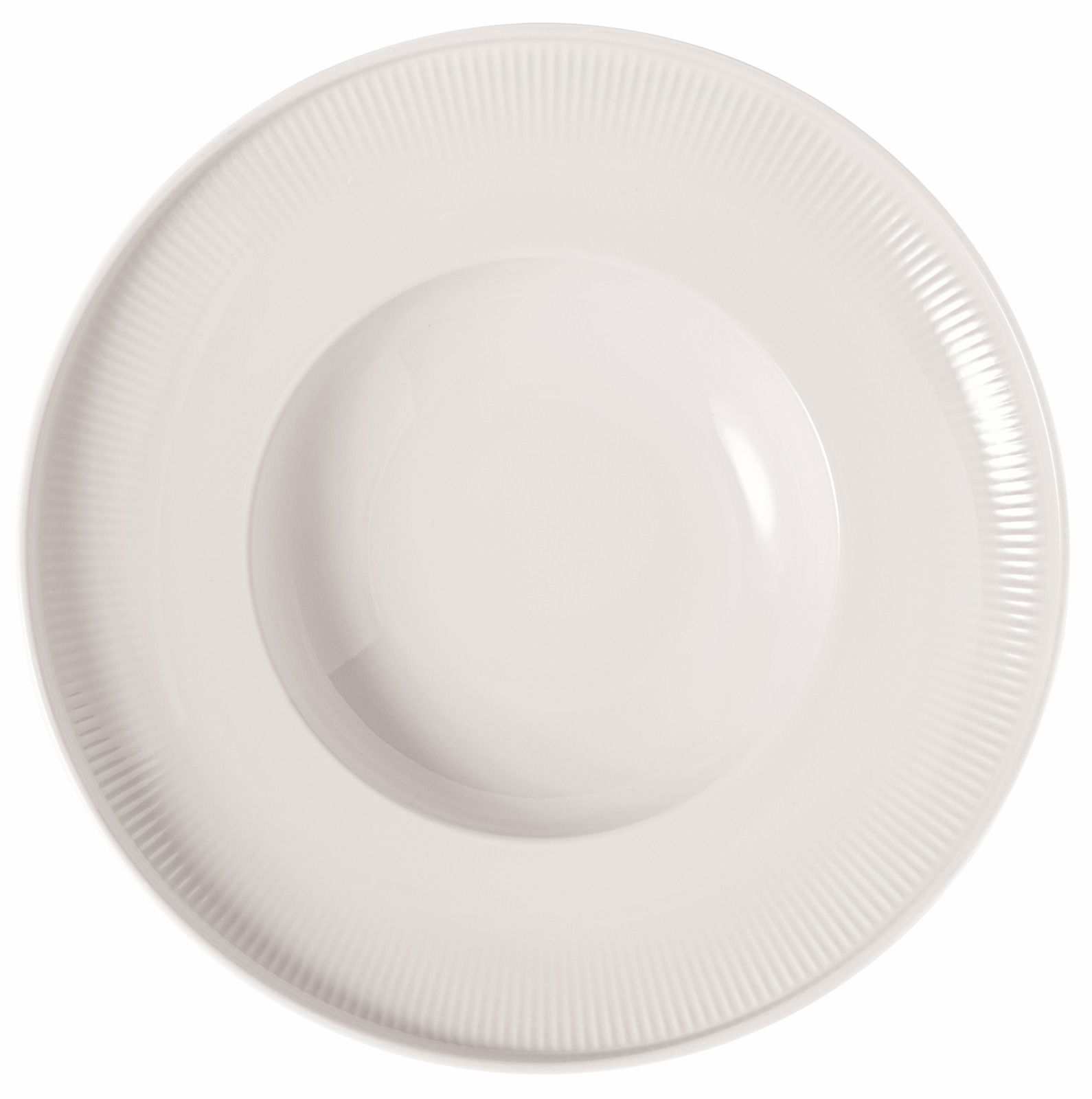 Suppenteller tief Afina 25cm, Ansicht von oben, weiß mit feiner Rillenstruktur am Rand