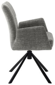 Grauer Sessel mit Stoffbezug und schwarzem Metallgestell, Seitenansicht