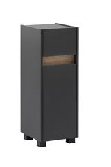 Moderner Unterschrank in dunklem Grau mit Holzdetail, perspektivische Ansicht von vorne links