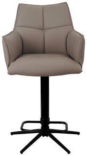 Moderner Barstuhl in Grau mit Armlehnen und schwarzem Metallfuß, Frontalansicht