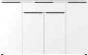 Weißes Sideboard mit drei Schubladen und zwei Türen, Frontansicht