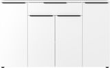 Weißes Sideboard mit drei Schubladen und zwei Türen, Frontansicht