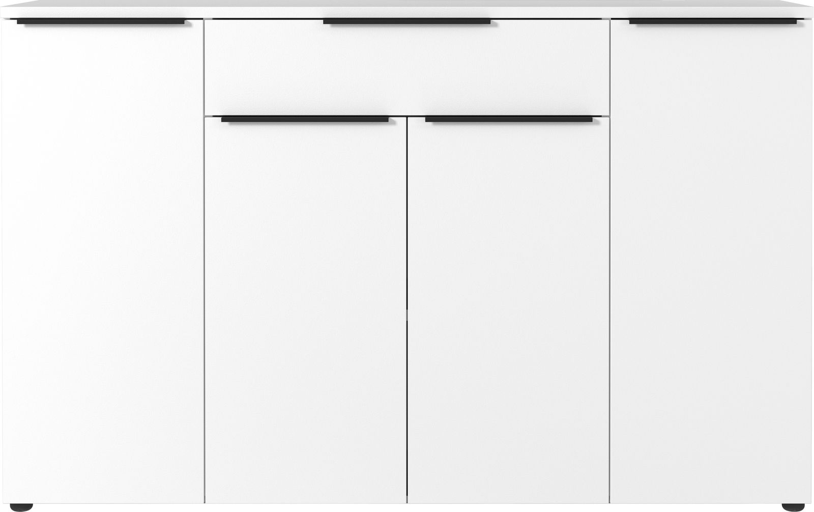 Weißes Sideboard mit drei Schubladen und zwei Türen, Frontansicht