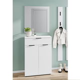 Garderobe Set mit weißem Schrank, Spiegel und Wandpaneel mit Haken, seitliche Perspektive