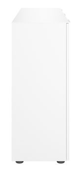 Seitenansicht eines weißen XL-Sideboards mit schlichten Linien und modernen Design.