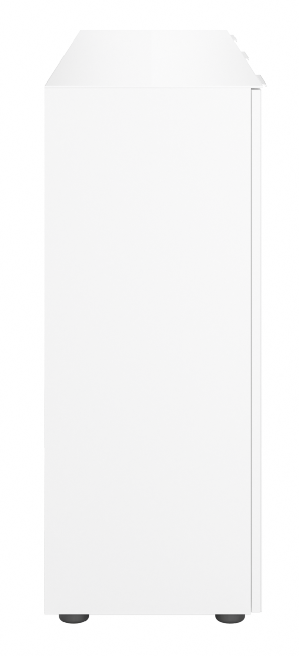 Seitenansicht eines weißen XL-Sideboards mit schlichten Linien und modernen Design.