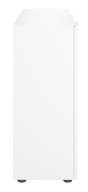 Seitenansicht eines weißen XL-Sideboards mit schlichten Linien und modernen Design.