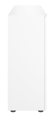 Seitenansicht eines weißen XL-Sideboards mit schlichten Linien und modernen Design.