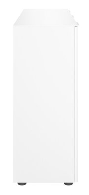 Seitenansicht eines weißen XL-Sideboards mit schlichten Linien und modernen Design.