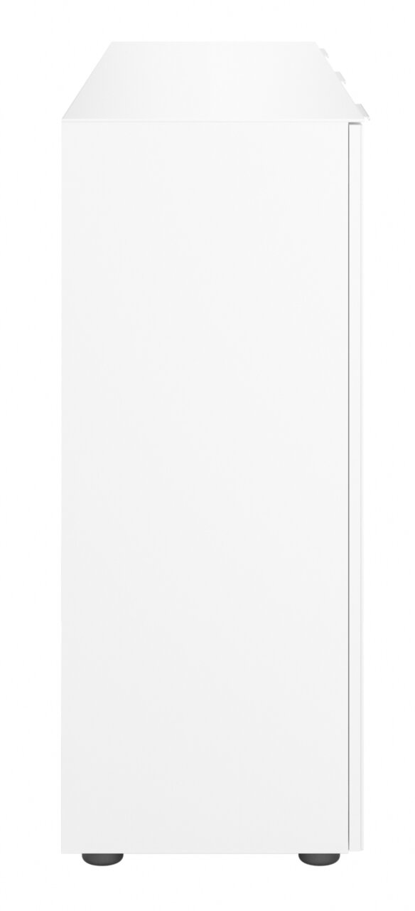 Seitenansicht eines weißen XL-Sideboards mit schlichten Linien und modernen Design.