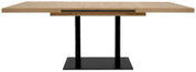 Moderne houten eettafel met zwart metalen onderstel, zijaanzicht