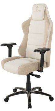 Beiger Gaming Stuhl mit verstellbaren Armlehnen und ergonomischem Design, seitliche Perspektive