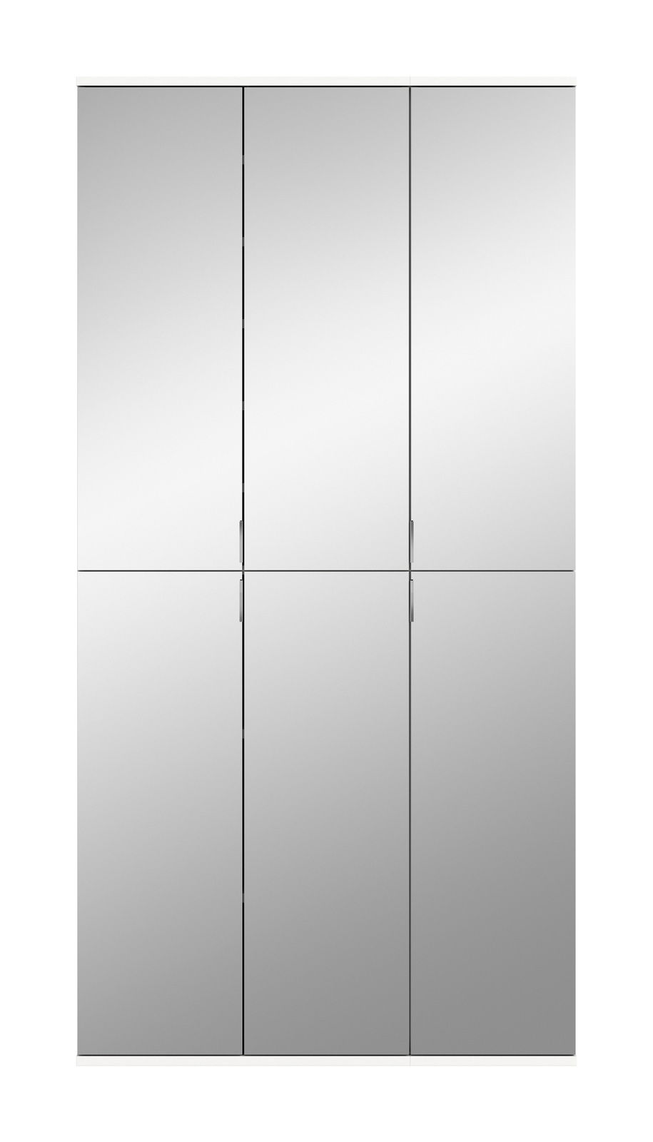 Frontansicht einer modernen Garderobenkombination mit sechs verspiegelten Türen.