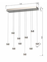 LED-Pendelleuchte mit mehreren hängenden Leuchtelementen, seitliche Perspektive