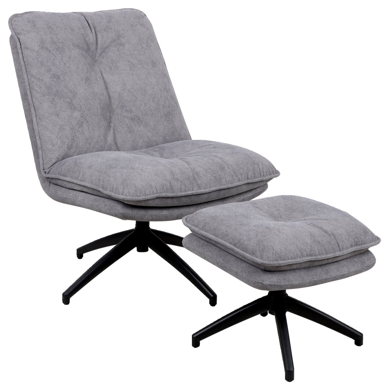 Cantus Sessel drehbar mit Hocker LEVI Grauer drehbarer Sessel mit Hocker, seitliche Perspektive