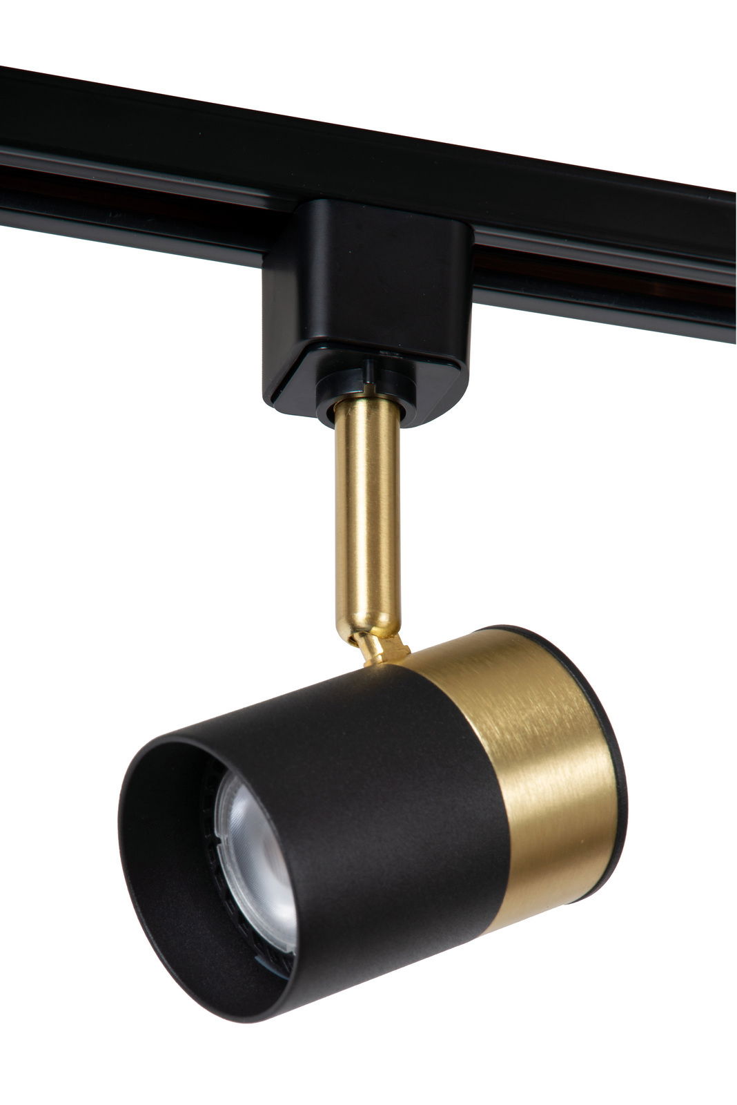 Schwarzer Strahler FLORIS mit goldenen Akzenten, seitliche Perspektive