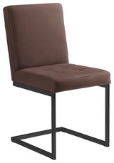 Brauner Freischwinger-Stuhl mit schwarzem Metallgestell, seitliche Perspektive