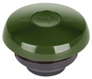 Groene deksel van een thermoskan, van bovenaf gezien