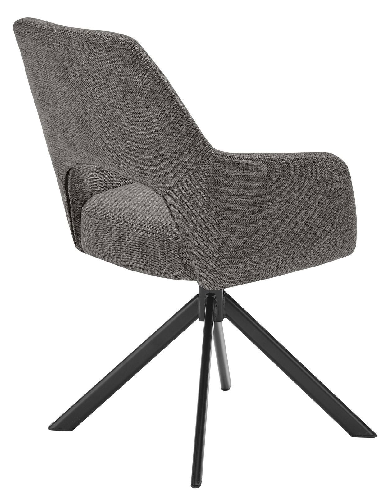 Grauer Armlehnstuhl mit schwarzem Metallgestell, Rückansicht