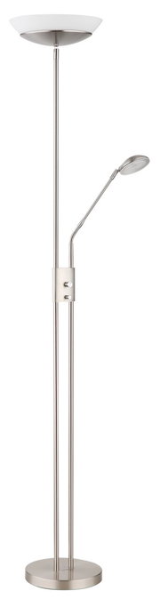 Moderner Deckenfluter mit zusätzlichem Leselicht, silbernes Design, seitliche Ansicht