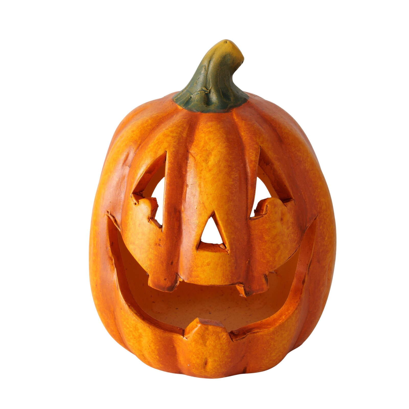 Teelichthalter in Form eines Kürbisses mit geschnitztem Gesicht, Frontalansicht