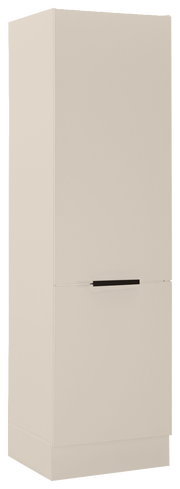 Kühlschrankumbau 60 in cremefarbener Frontansicht mit schwarzem Griff