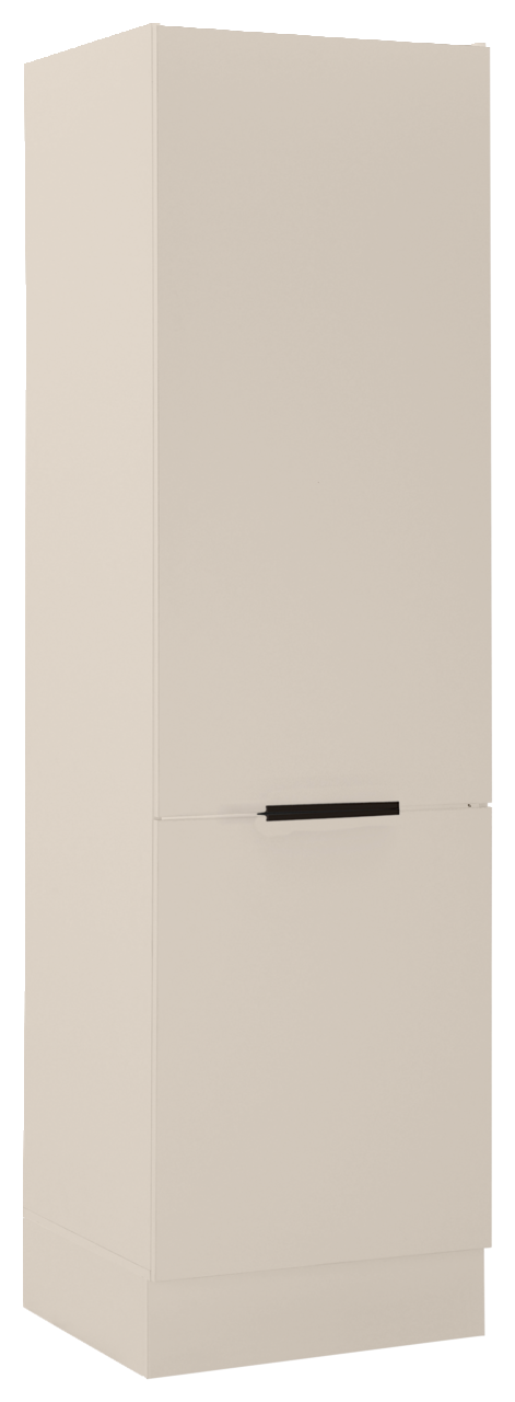Kühlschrankumbau 60 in cremefarbener Frontansicht mit schwarzem Griff