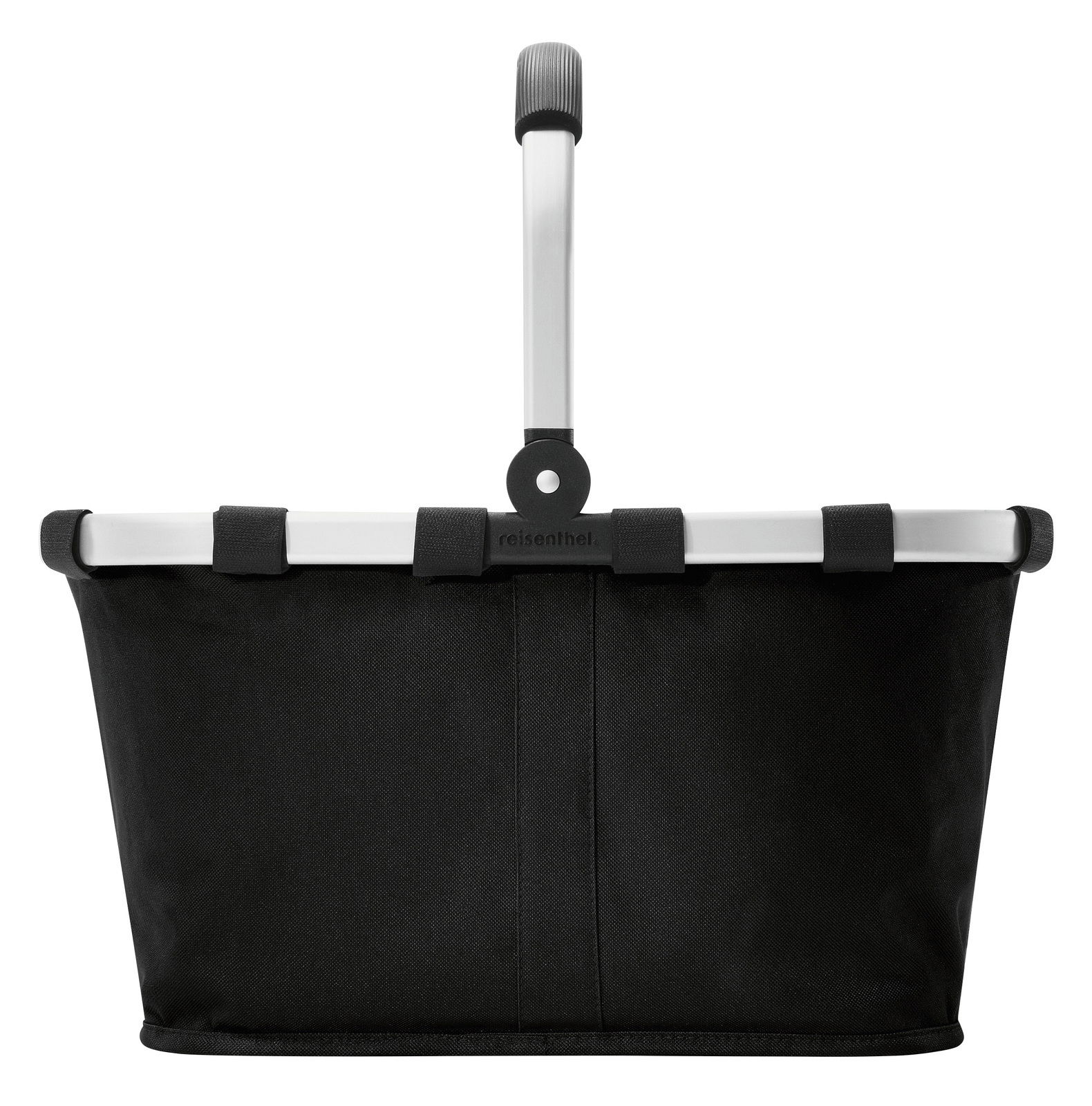 Schwarzer Einkaufskorb mit Aluminiumgriff, Frontalansicht