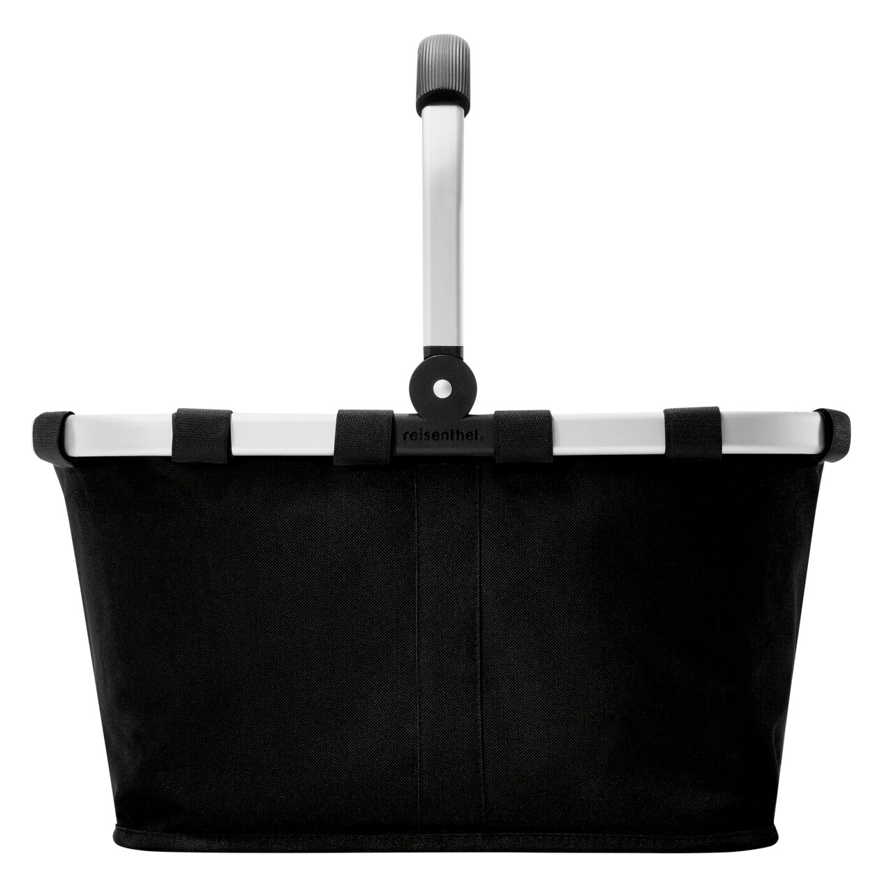 Schwarzer Einkaufskorb mit Aluminiumgriff, Frontalansicht