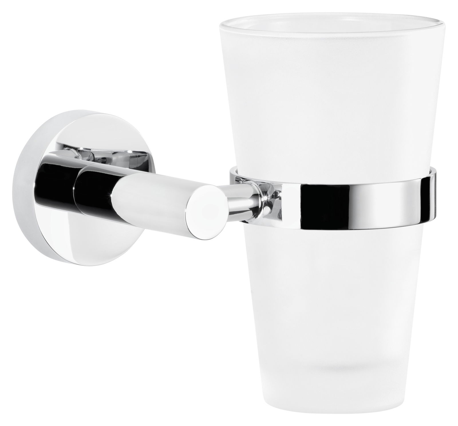 Tesa Zahnputzbecherhalter EXXCELLENT Wandmontierter Mundglashalter aus Chrom mit einem satinierten Glas, seitliche Perspektive