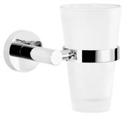 Wandmontierter Mundglashalter aus Chrom mit einem satinierten Glas, seitliche Perspektive