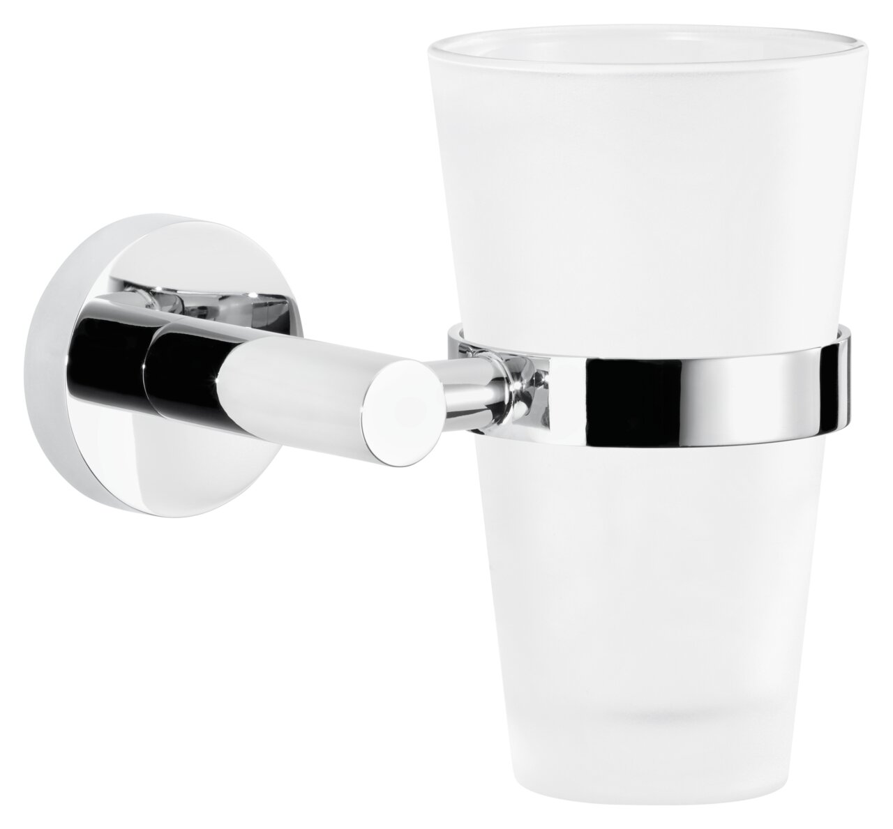 Tesa Zahnputzbecherhalter EXXCELLENT Wandmontierter Mundglashalter aus Chrom mit einem satinierten Glas, seitliche Perspektive