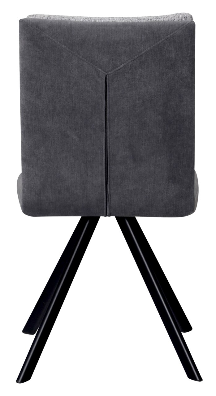 Rückansicht eines grauen Stuhls mit schwarzem Metallgestell, Teil der Eckbankgruppe Cantus UDINE.