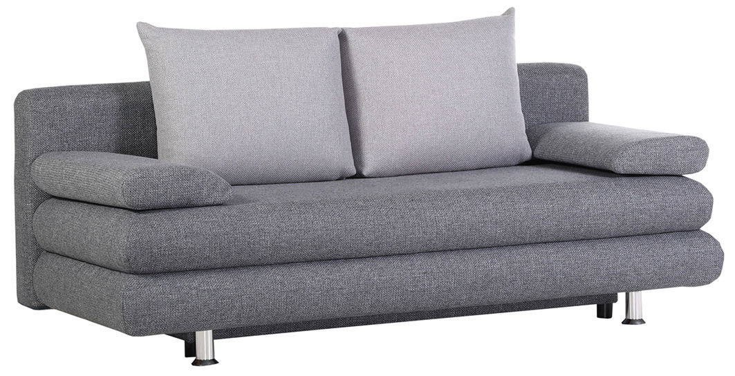 Z2 Schlafsofa REUTLINGEN Graues Funktionssofa mit zwei Kissen, seitliche Perspektive
