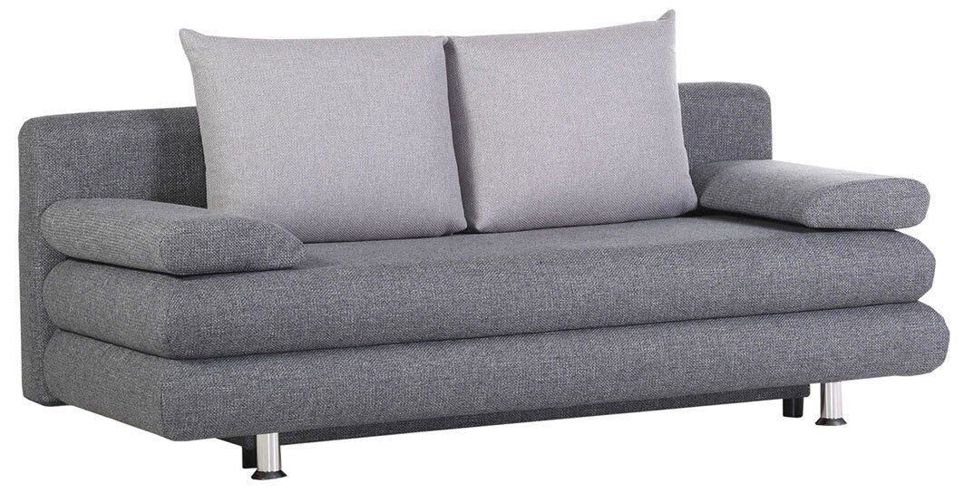 Z2 Schlafsofa REUTLINGEN Graues Funktionssofa mit zwei Kissen, seitliche Perspektive