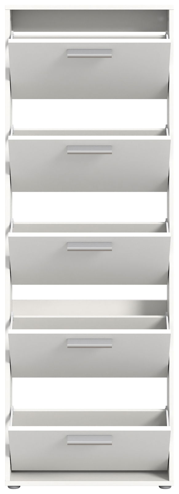 Weißer Schuhkipper mit fünf Klappen, frontal betrachtet