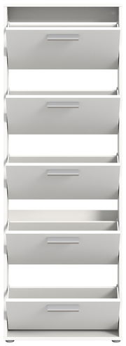 Weißer Schuhkipper mit fünf Klappen, frontal betrachtet