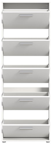 Weißer Schuhkipper mit fünf Klappen, frontal betrachtet