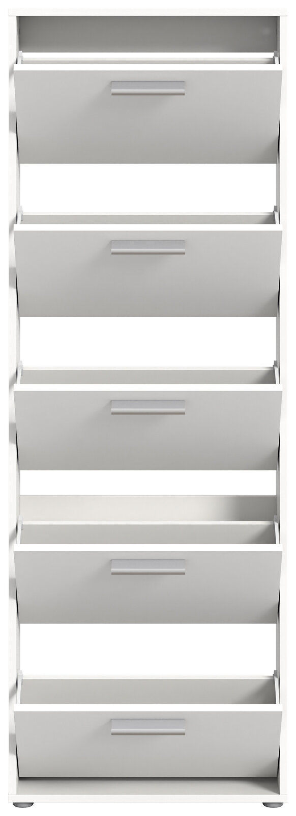 Weißer Schuhkipper mit fünf Klappen, frontal betrachtet