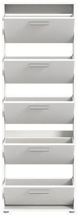 Weißer Schuhkipper mit fünf Klappen, frontal betrachtet