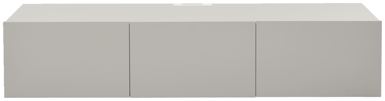 Frontansicht eines modernen, grauen TV-Hängelowboards mit drei Türen.