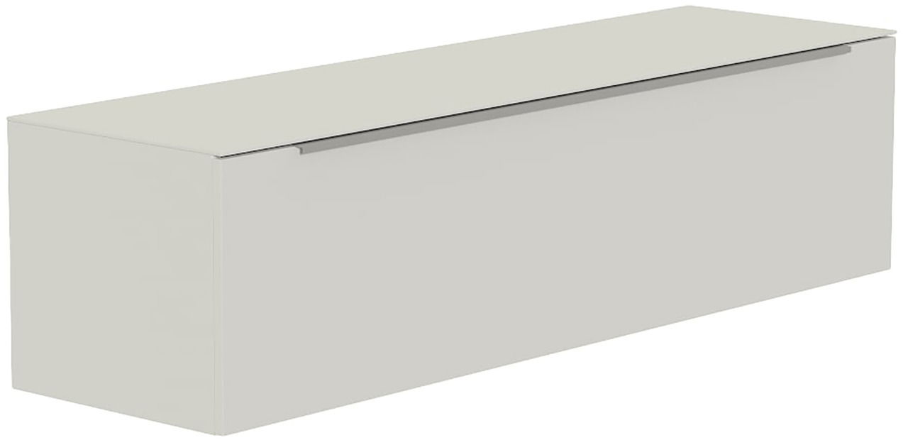 Hänge-Lowboard in hellem Grau, seitliche Perspektive